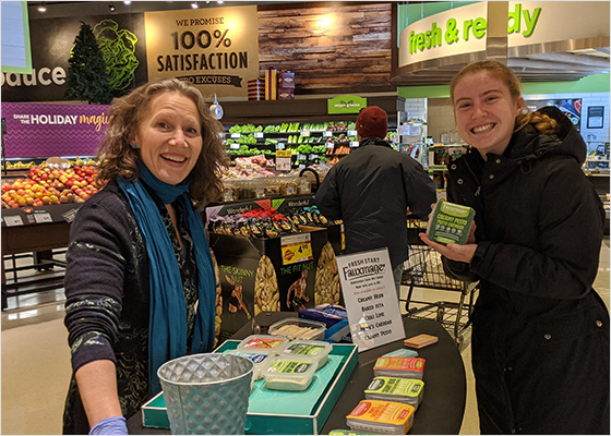 Fresh Start Fauxmage vendor set up at a demo station in a Sobeys store.